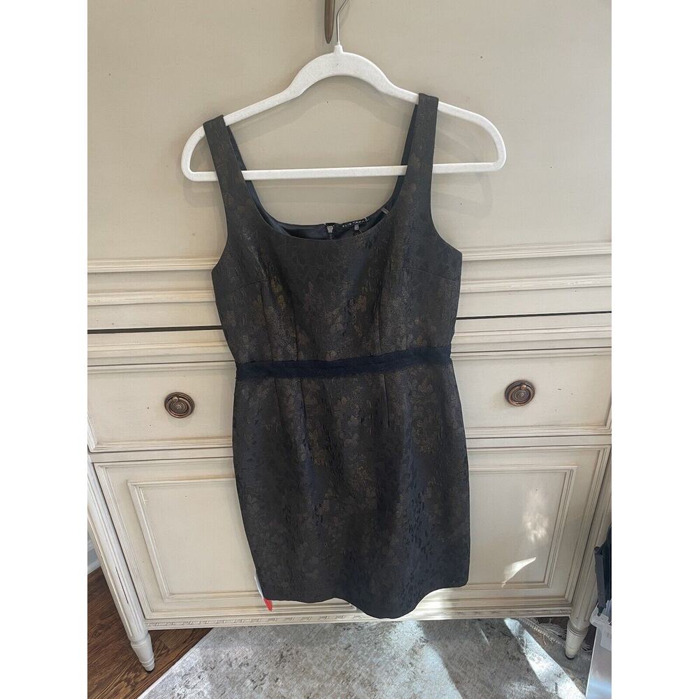 NWT Elie Tahari‎ Holiday Christmas Black Gold Metallic Kearny Dress $348 Size 2